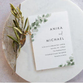 緑モダン葉水カラー春の結婚式 招待状