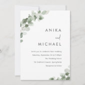 緑モダン葉水カラー春の結婚式 招待状 (正面)