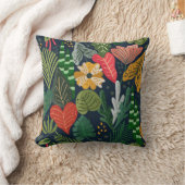 緑モダン葉花柄 クッション (ブランケット)