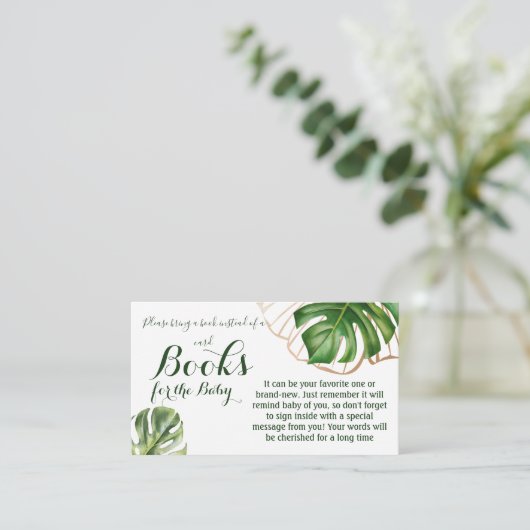 緑モダン葉赤ちゃんシャワーベビー本 エンクロージャーカード (スタンド正面)
