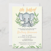 緑モダン象ニュートラル赤ちゃんシャワー招待客 招待状 (正面)