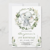 緑モダン象 |グリーン金ゴールド1st誕生日 招待状 (正面)