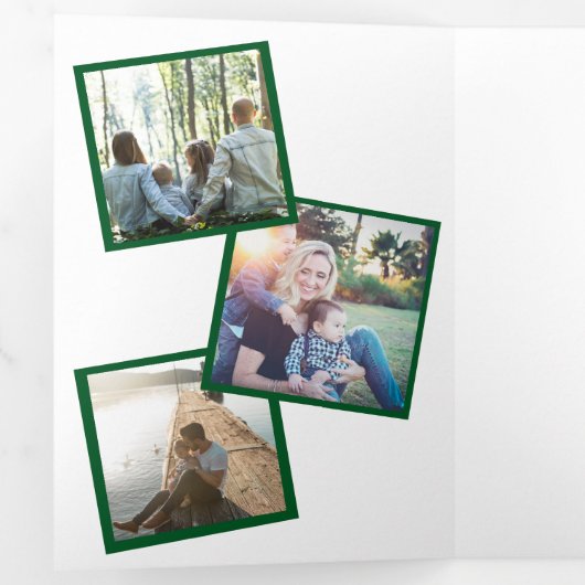 緑モダン赤の格子模様8枚の写真 三つ折りクリスマスカード (内部最初)