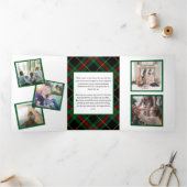 緑モダン赤の格子模様8枚の写真 三つ折りクリスマスカード (内部)