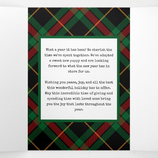 緑モダン赤の格子模様8枚の写真 三つ折りクリスマスカード (内部中)