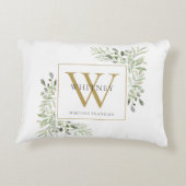 緑モダン金ゴールドイニシャルモノグラム アクセントクッション (裏面)