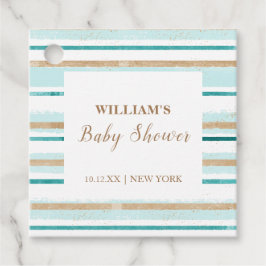 緑モダン金ゴールド水カラーストライプベビーシャワー フェイバータグ