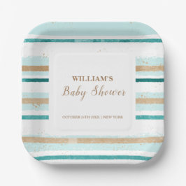 緑モダン金ゴールド水カラーストライプベビーシャワー ペーパープレート