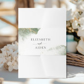 緑モダン金ゴールド(模造)水結婚色 招待状ベリーバンド