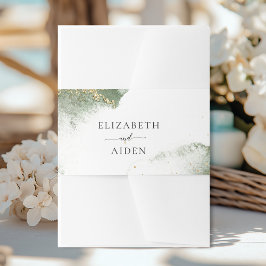 緑モダン金ゴールド(模造)水結婚色 招待状ベリーバンド