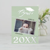 緑モダン院生2写真卒業シルバー 箔招待状 (立ち正面)