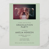 緑モダン院生2写真卒業シルバー 箔招待状 (裏面)