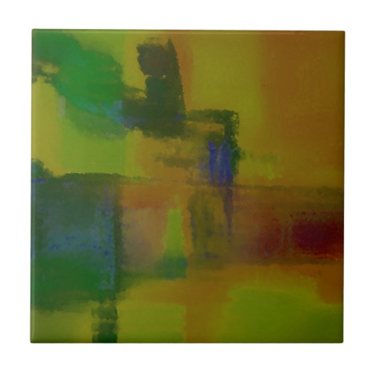 緑モダン黄抽象芸術 タイル (正面)