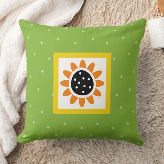 緑モダン黄色ひまわり水玉模様模様 クッション (ブランケット)