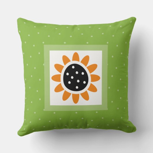 緑モダン黄色ひまわり水玉模様模様 クッション (裏面)