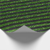 緑モダン黒グリッターストライプパターン ラッピングペーパー (角)