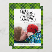 緑モダン黒タータンチェックプレイドおもしろいスクリプトシンプル シーズンカード (正面/裏面)