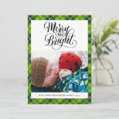 緑モダン黒タータンチェックプレイドおもしろいスクリプトシンプル シーズンカード (スタンド正面)