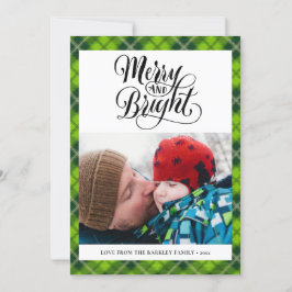 緑モダン黒タータンチェックプレイドおもしろいスクリプトシンプル シーズンカード