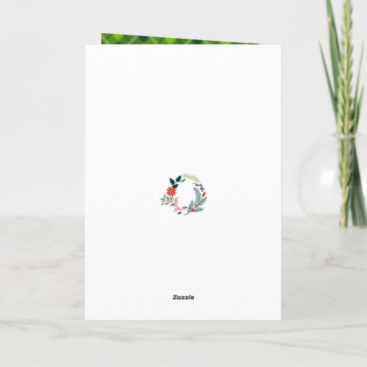 緑モダン黒タータンチェックプレイドおもしろいスクリプトシンプル シーズンカード (裏面)