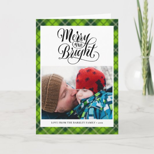 緑モダン黒タータンチェックプレイドおもしろいスクリプトシンプル シーズンカード (正面)