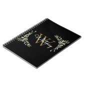 緑モダン黒金ゴールドモノグラムスクリプト名 ノートブック (左側)