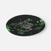 緑モダン《写真》ぼけ味グラデーション黒ハッピーバースデー ペーパープレート (アングル)