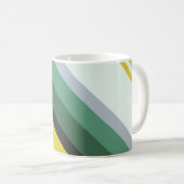緑モダン、黄ストライプ色、および灰色の対角線の コーヒーマグカップ (正面右)