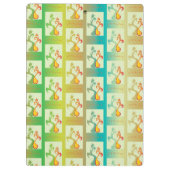 緑モダン、黄色、青のチューリップのカップルのパターン クリップボード (裏面)