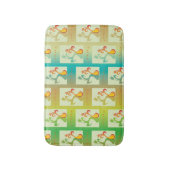 緑モダン、黄色、青のチューリップのカップルのパターン バスマット (正面縦)