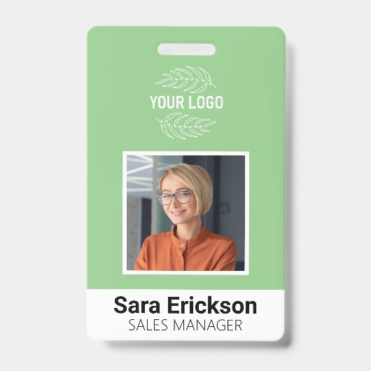 緑モダンIDカード会社従業員バーコード バッジ (正面)