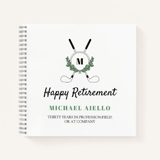 緑モノグラムののゴルフをテーマにした定年パーティー ノートブック (正面)