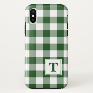 緑モノグラムのの白バッファローチェックパターン iPhone XSケース