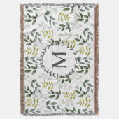 緑モノグラムのユーカリ熱帯離れ スローブランケット (正面縦)