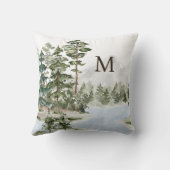 緑モノグラムの松の森と湖 クッション (裏面)