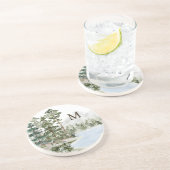 緑モノグラムの松の森と湖 コースター (側面)