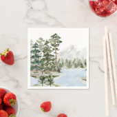 緑モノグラムの松の森と湖 スタンダードカクテルナプキン (インサイチュ)