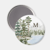 緑モノグラムの松の森と湖 マグネット (正面/裏面)