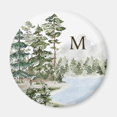 緑モノグラムの松の森と湖 マグネット (正面)