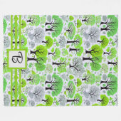 緑モノグラムの林 フリースブランケット (正面(横))