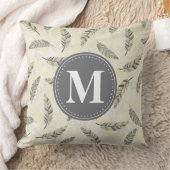 緑モノグラムの灰色の羽毛パターン クッション (ブランケット)