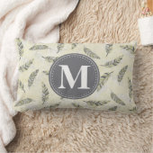 緑モノグラムの灰色の羽毛パターン ランバークッション (ブランケット)