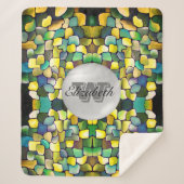 緑モノグラムの色の幾何学的な鮮やかなパターン シェルパブランケット (正面)