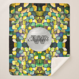 緑モノグラムの色の幾何学的な鮮やかなパターン シェルパブランケット