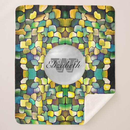 緑モノグラムの色の幾何学的な鮮やかなパターン シェルパブランケット (正面)