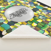 緑モノグラムの色の幾何学的な鮮やかなパターン シェルパブランケット (3/4)