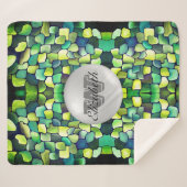 緑モノグラムの色の幾何学的な鮮やかなパターン シェルパブランケット (正面(横))