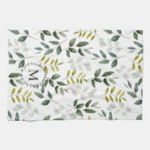 緑モノグラムの葉水の色のパターン キッチンタオル (横)