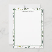 緑モノグラムの葉水の色のパターン ノートカード (正面)