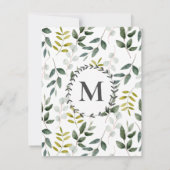 緑モノグラムの葉水の色のパターン ノートカード (裏面)